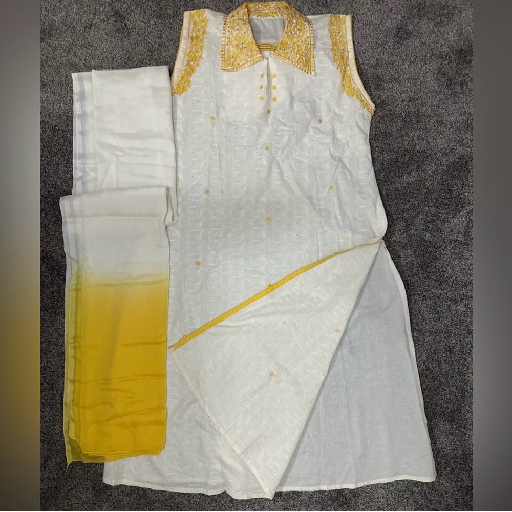 Cotton embroidered dress and scarf set S/M
